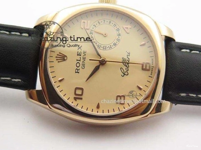 MiroTime 0103 EyeCatching Cellini Date RG Rose Gold Dial Numeral Markers On Black Leather Strap A 3884